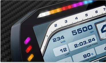 The ten multicolored RGB shift lights can be customized to your liking, defining the RPM threshold for each single gear. The same flexibility applies to the configurable RGB alarm LEDs: you can configure them in order to turn them on/off depending on analog or digital inputs, ECU values, expansion values, math channels 